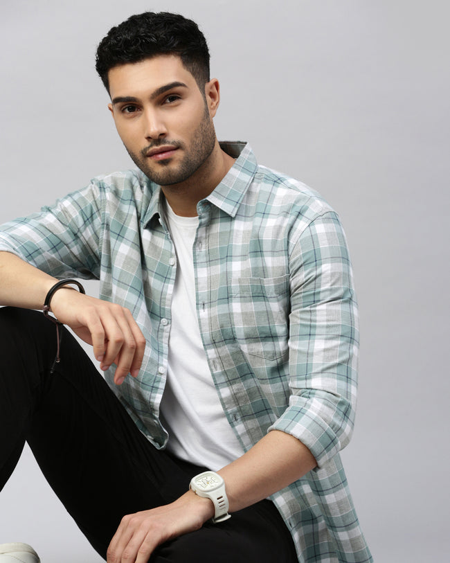 Men Green Cotton Slim Shirt