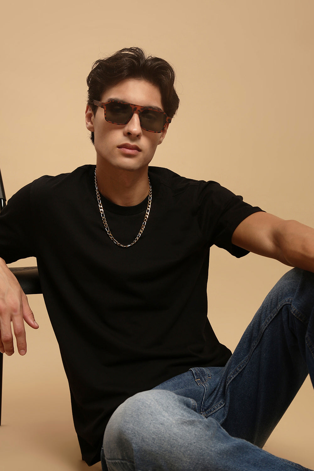 Men Black High Neck Tee