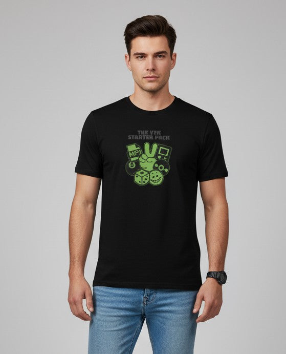 Men Printed Black Cotton Tshirt