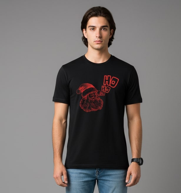 Men Printed Black Cotton Tshirt