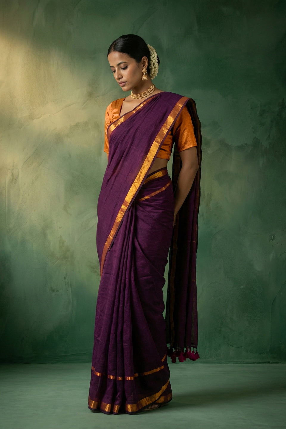 Sushrika Plum Handwoven Cotton Saree