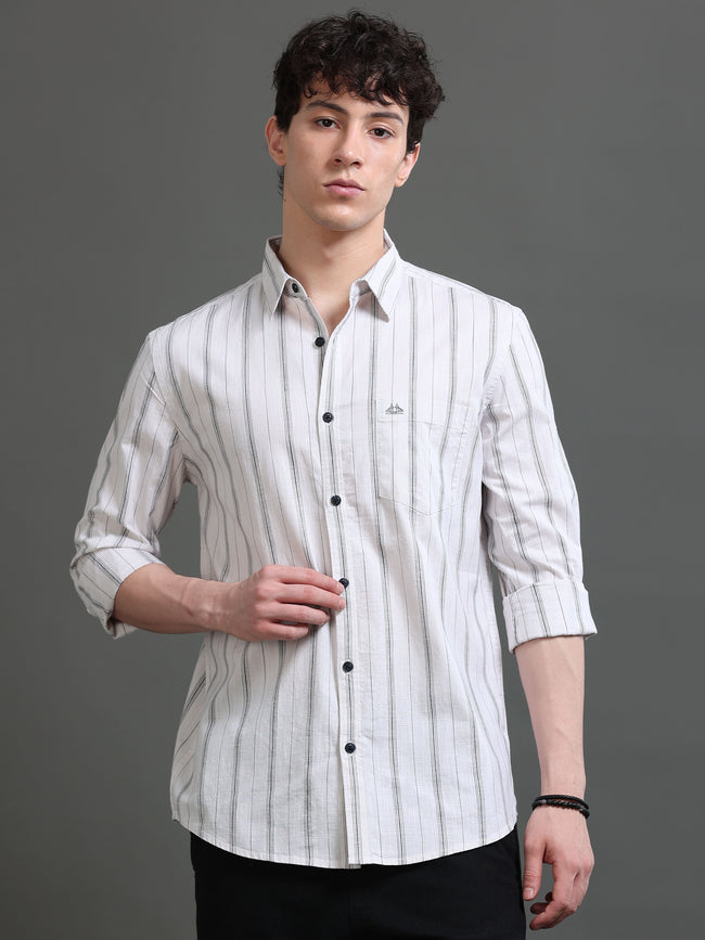 Men White Striped Shirt