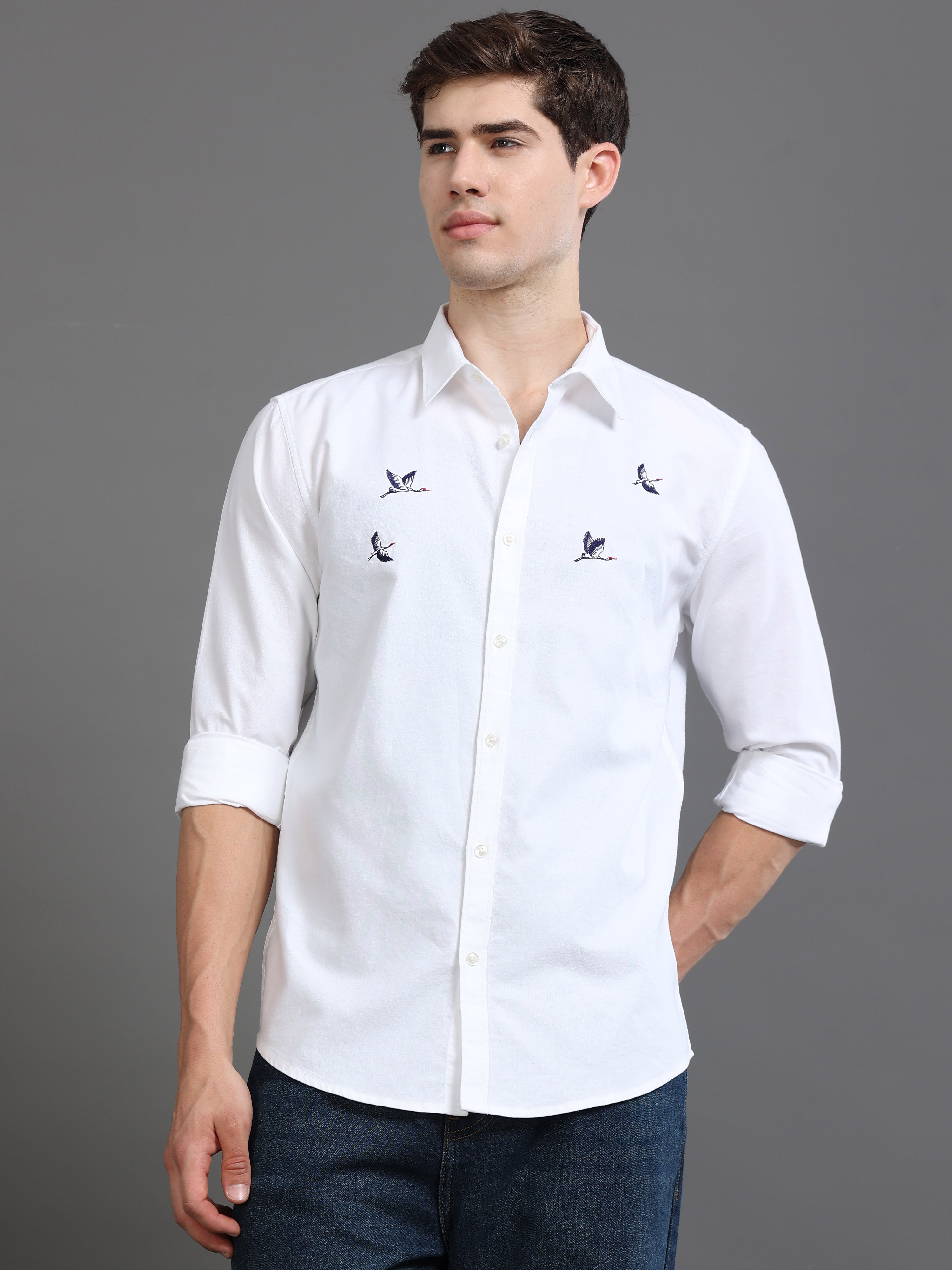 Men White Printed Shirt