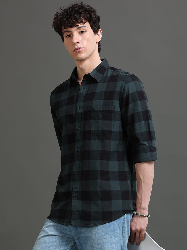 Men Green Checked Shirt