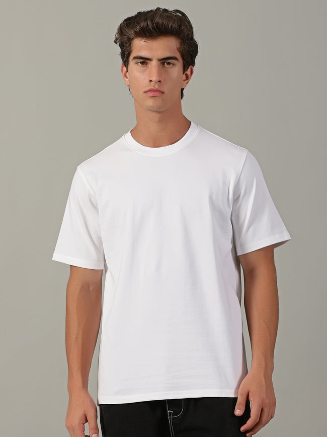 Men White Basic T-Shirt