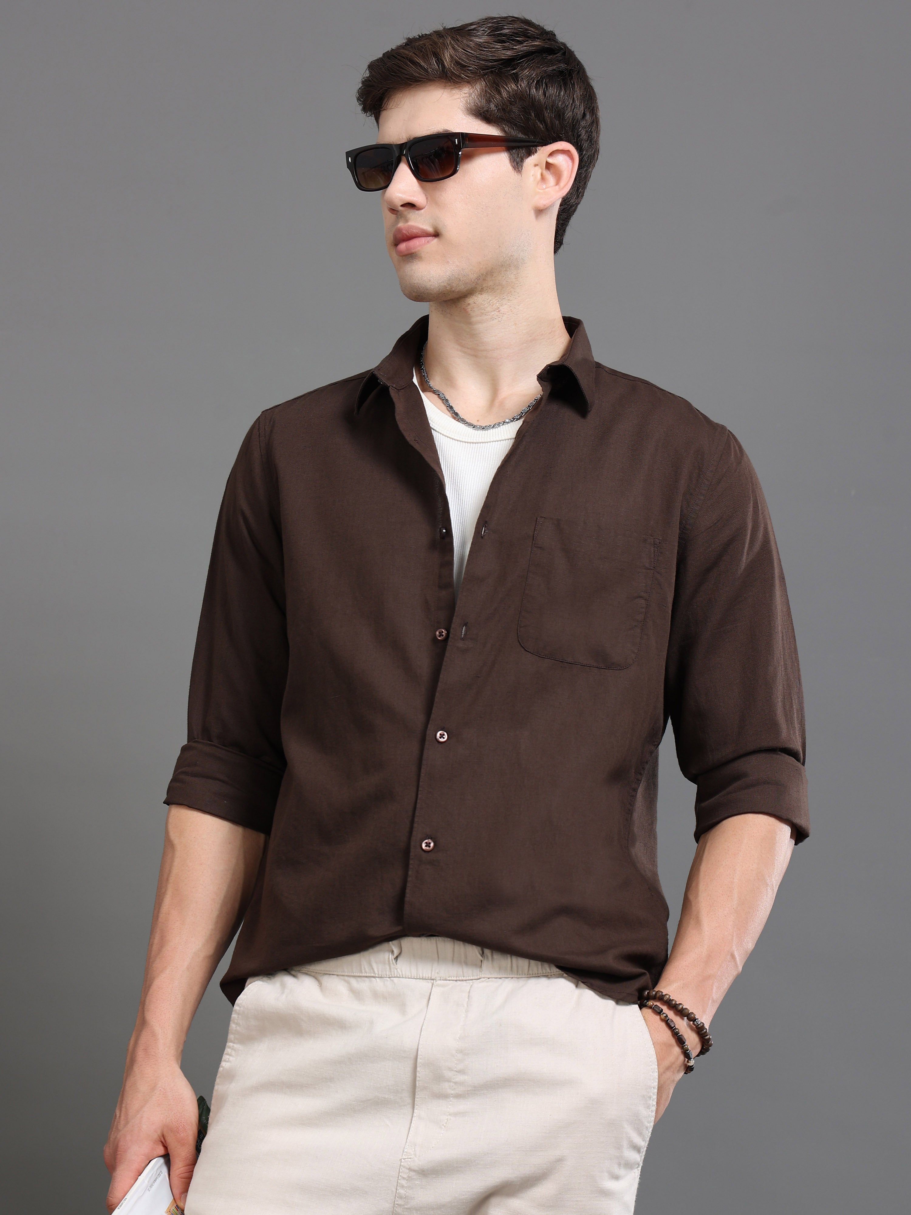 Men Brown Slim Fit Shirt