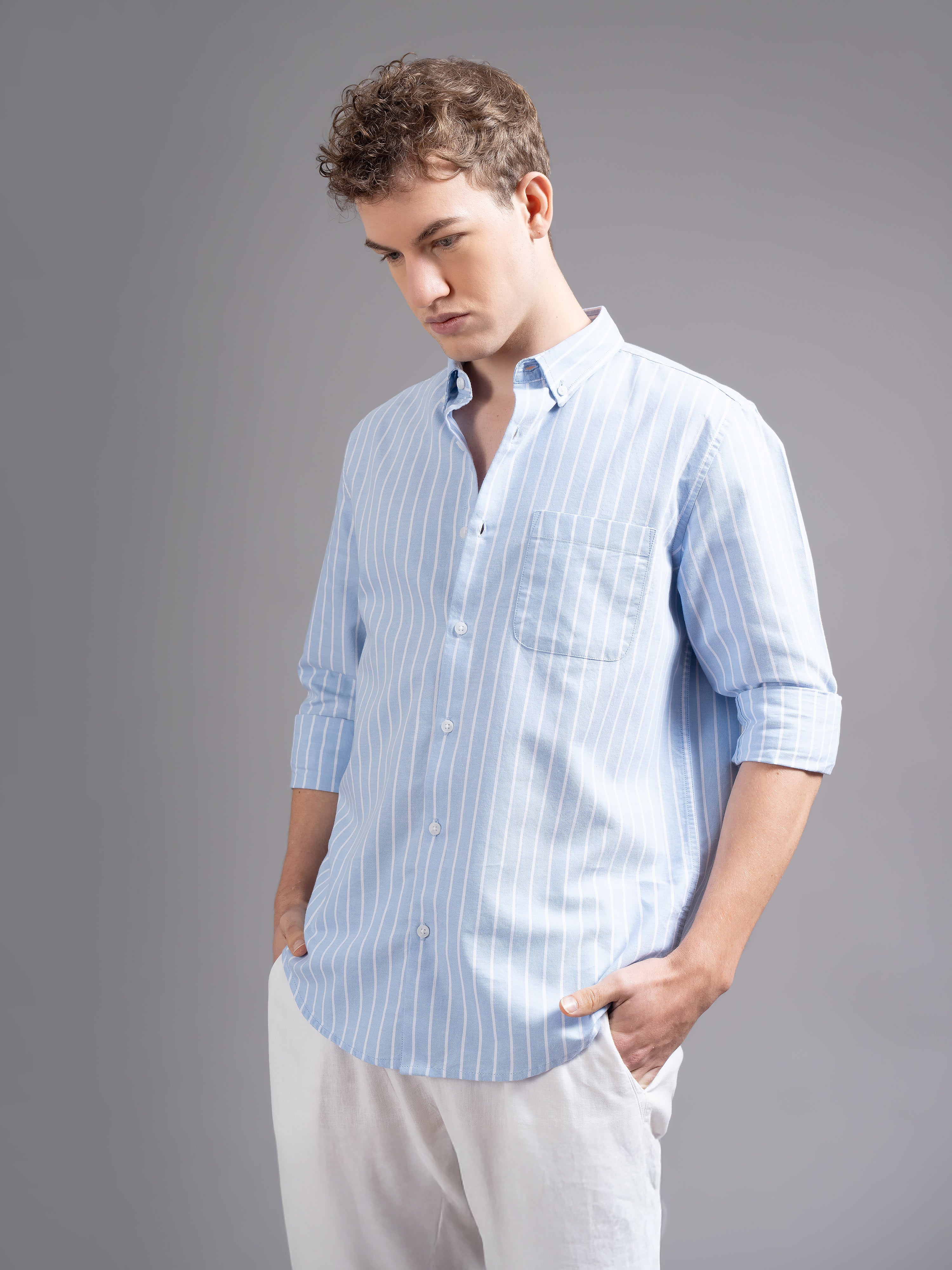 Men Blue Striped Shirt