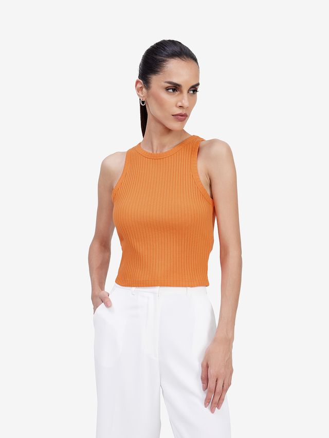 Women Orange Crop Tank Top