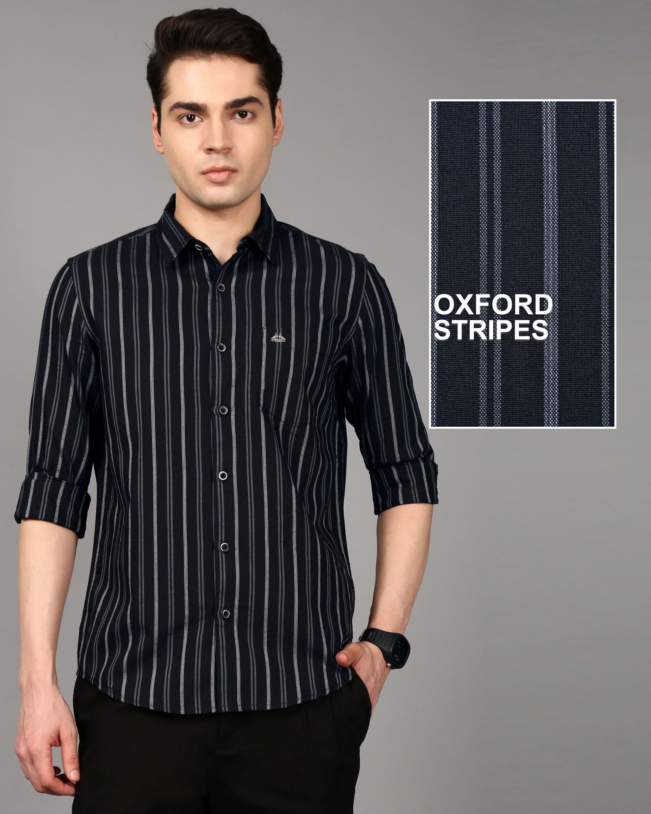 Men Black Striped Shirt