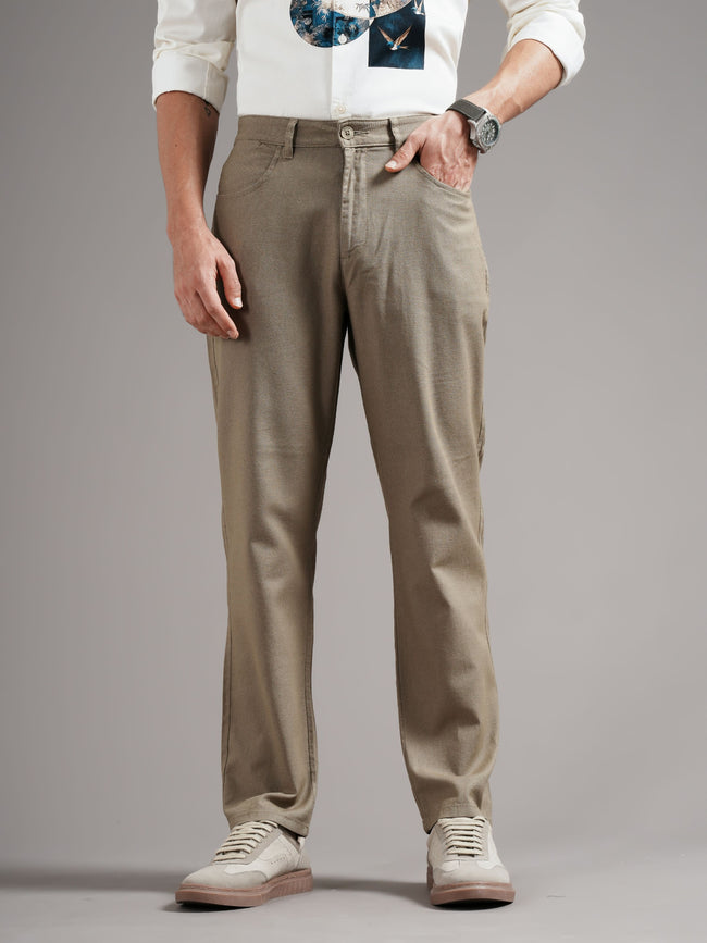 Men Olive Tailored Fit Trousers