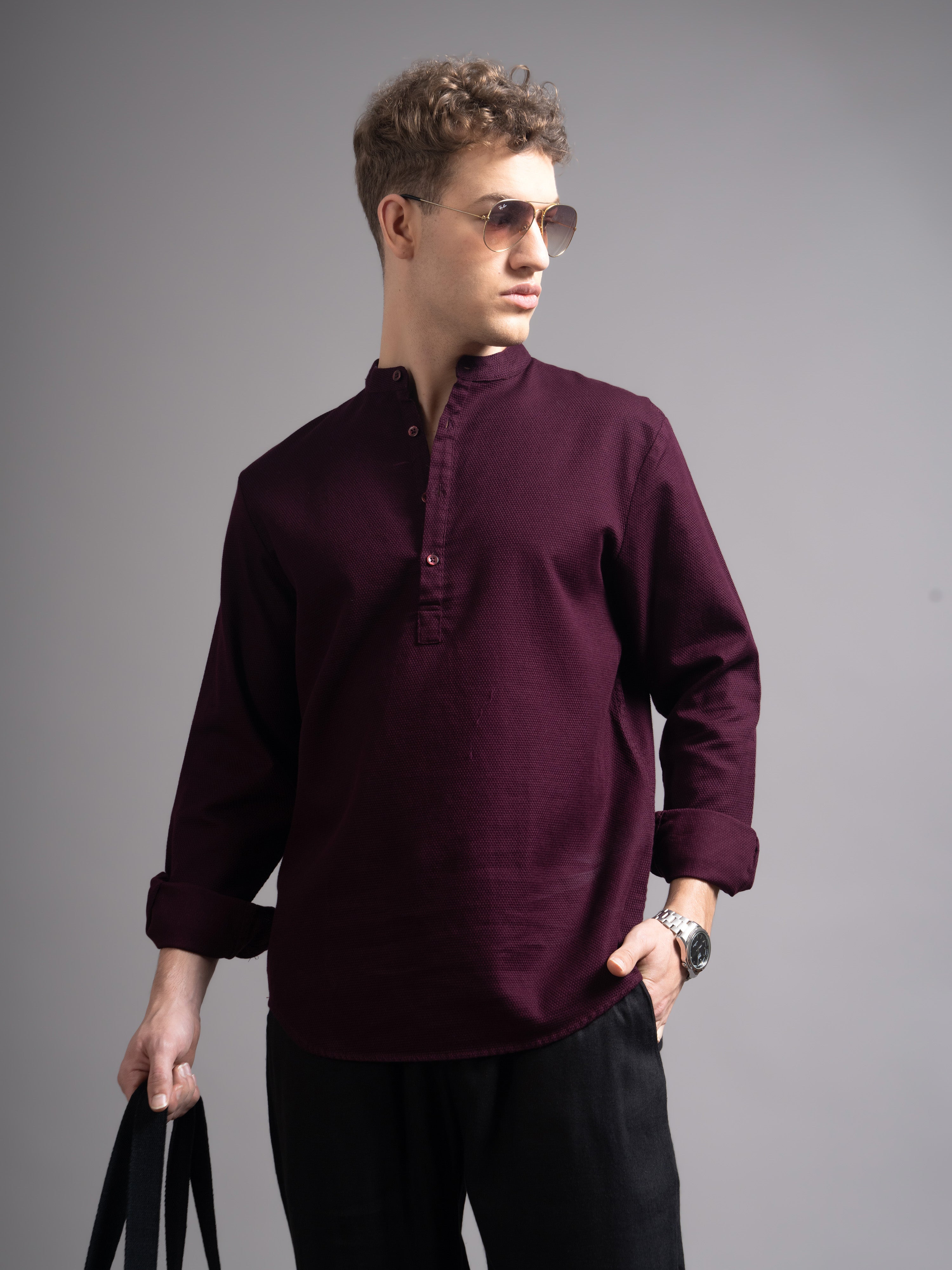 Men Burgundy Kurta Shirt