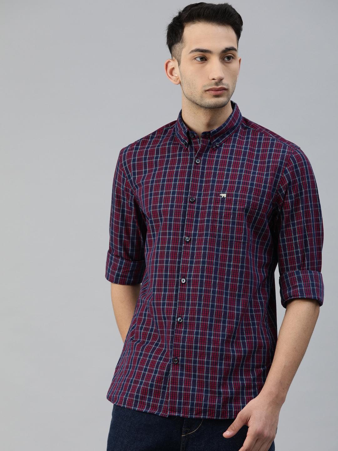 Men Aliston Slim Checks Button-Down Casual Shirt