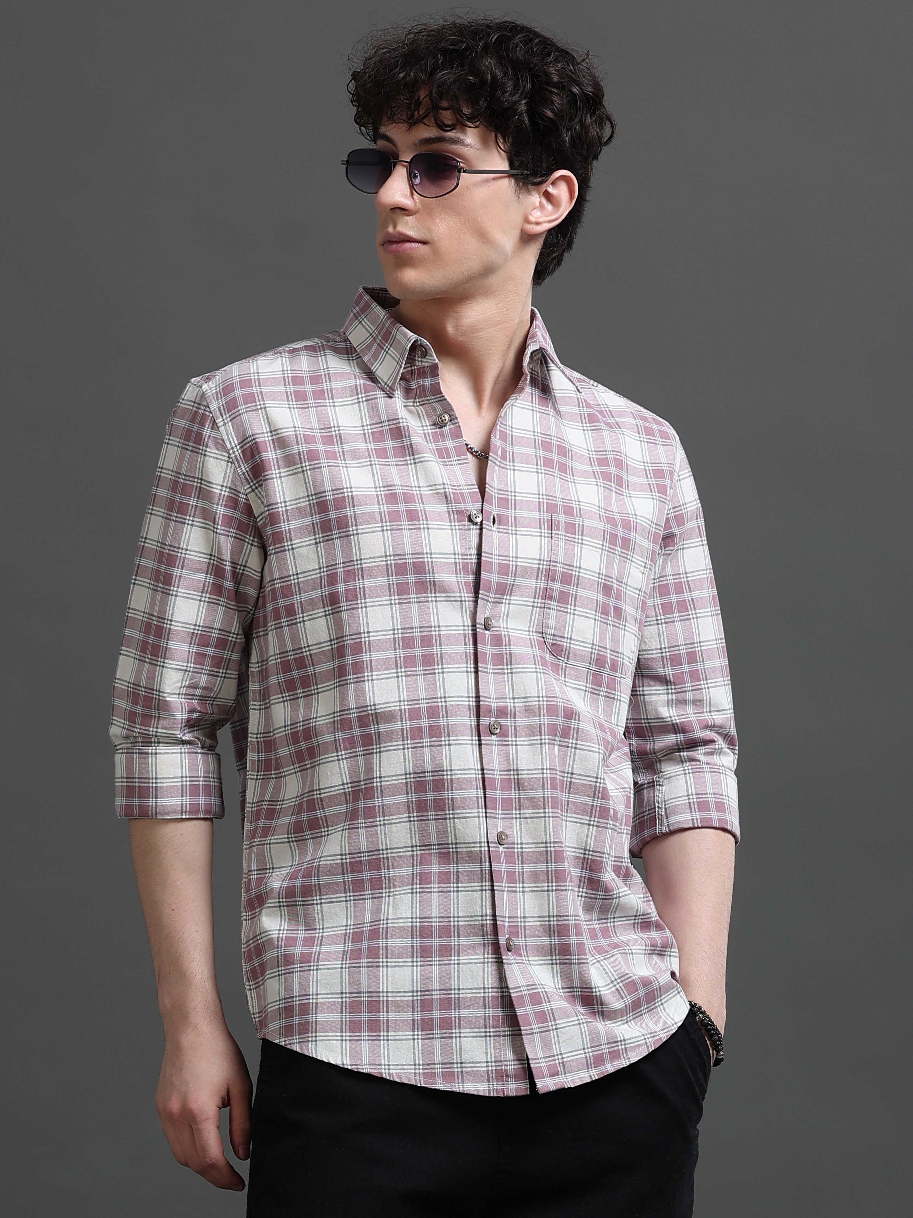 Men Mauve Check Shirt