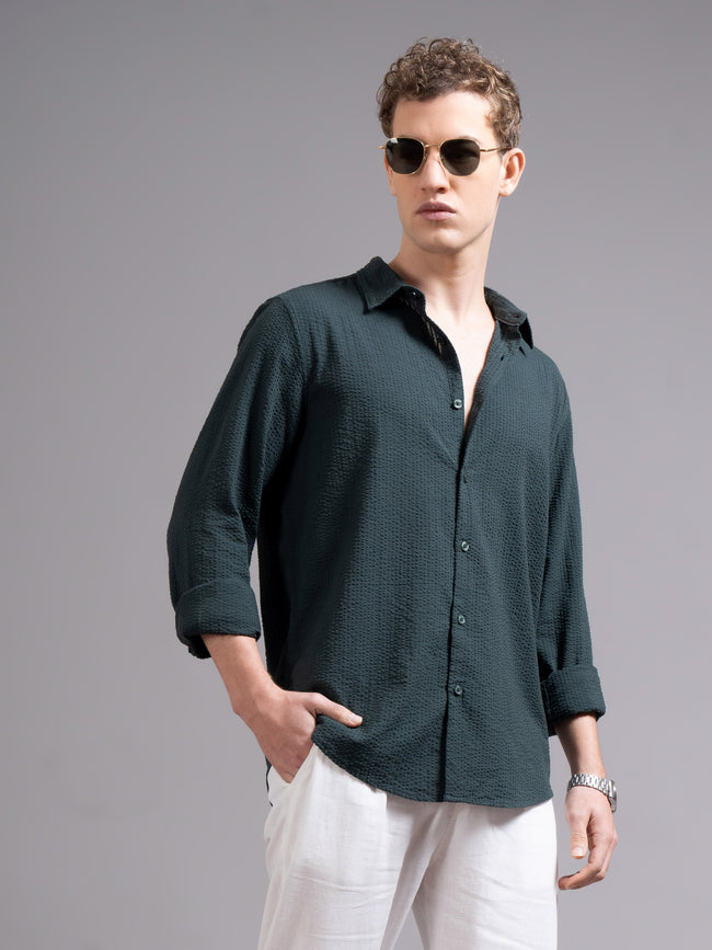 Men Olive Cotton Shirt