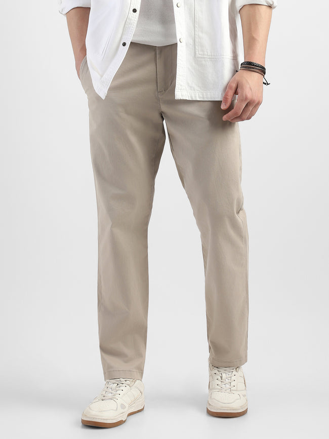 Men Beige Mid Rise Formal Trouser