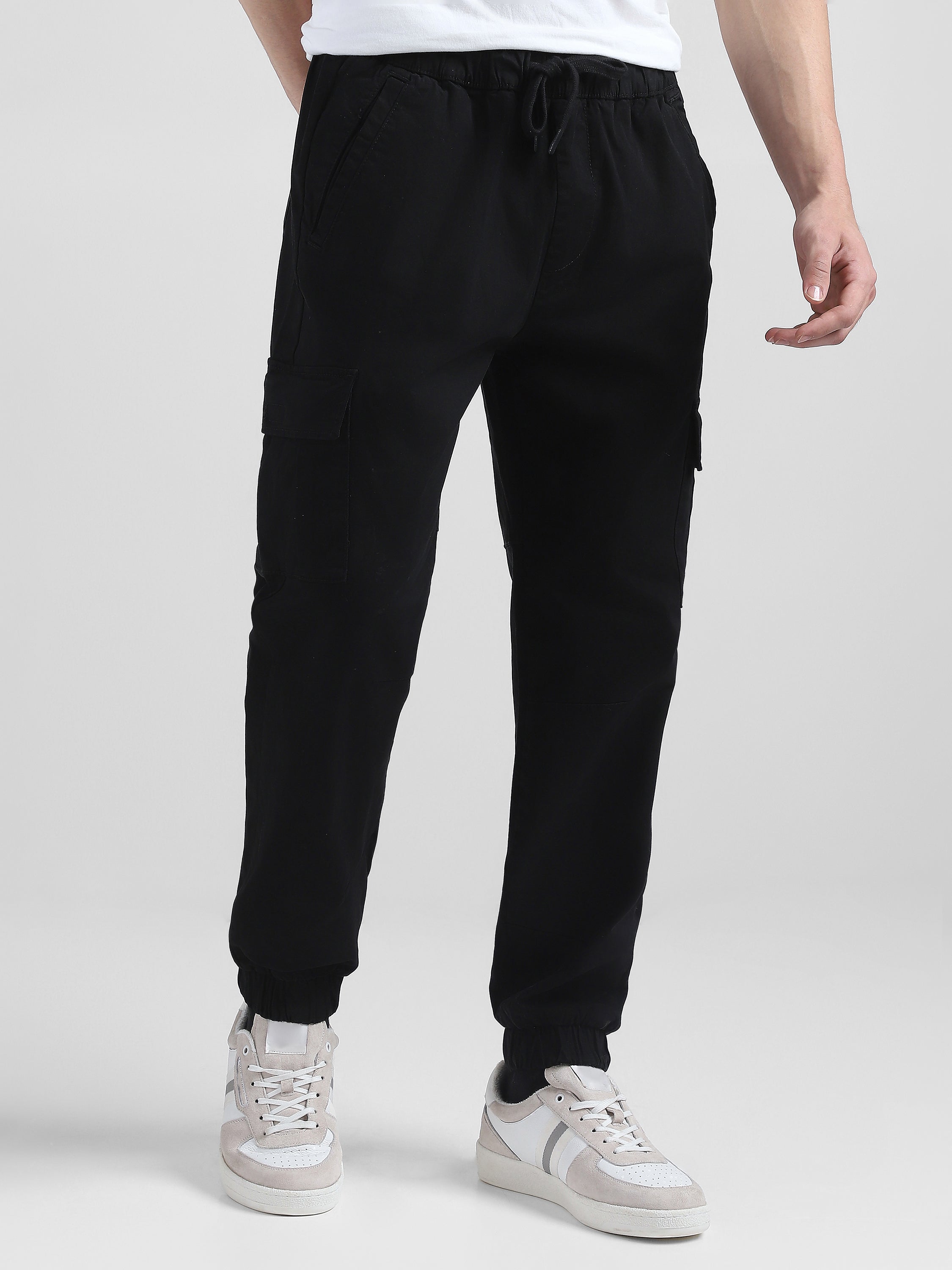 Men Black Mid Rise Cargo Pants