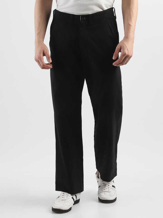 Men Black Straight Fit Trousers