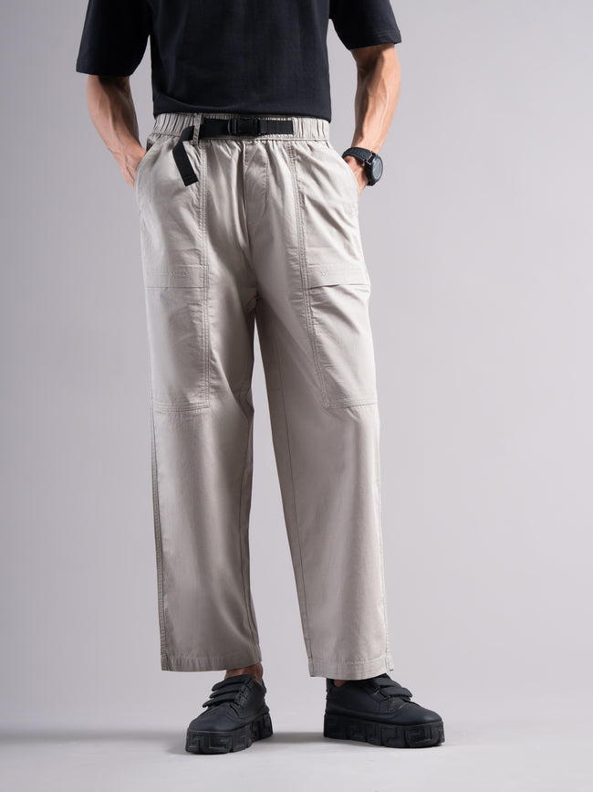 Men Grey Buckle Waist Trousers