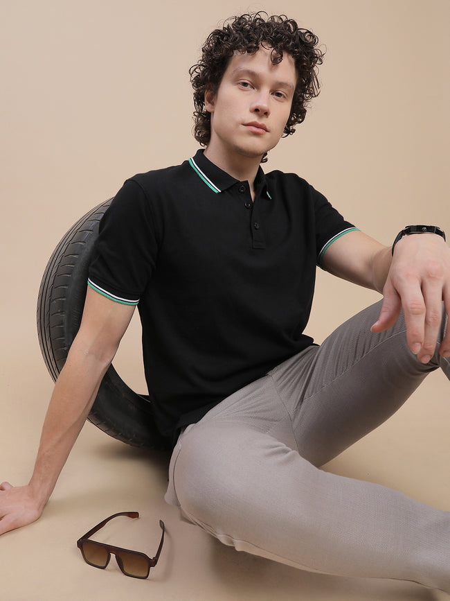 Men Black Slim Fit T-Shirt