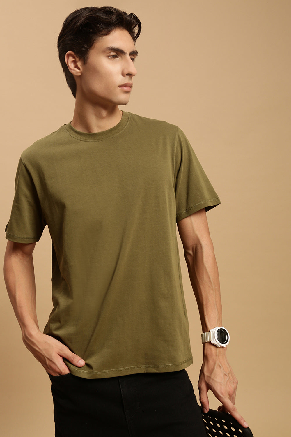 Men Olive Half Sleeve T-Shirt