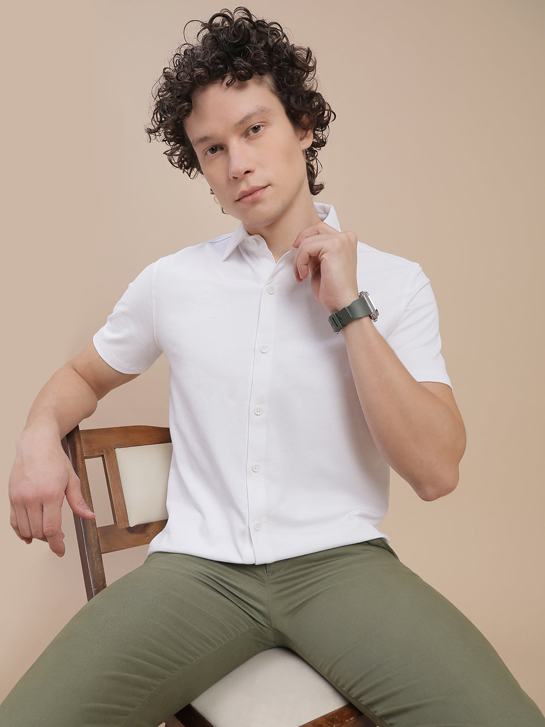 Men White Half Sleeve Shirt