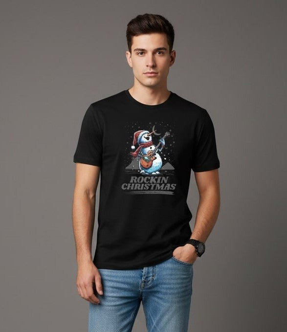 Men Printed Black Cotton Tshirt