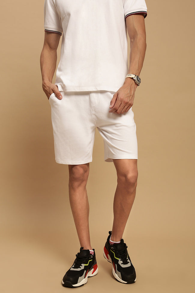 Men White French Terry Short
