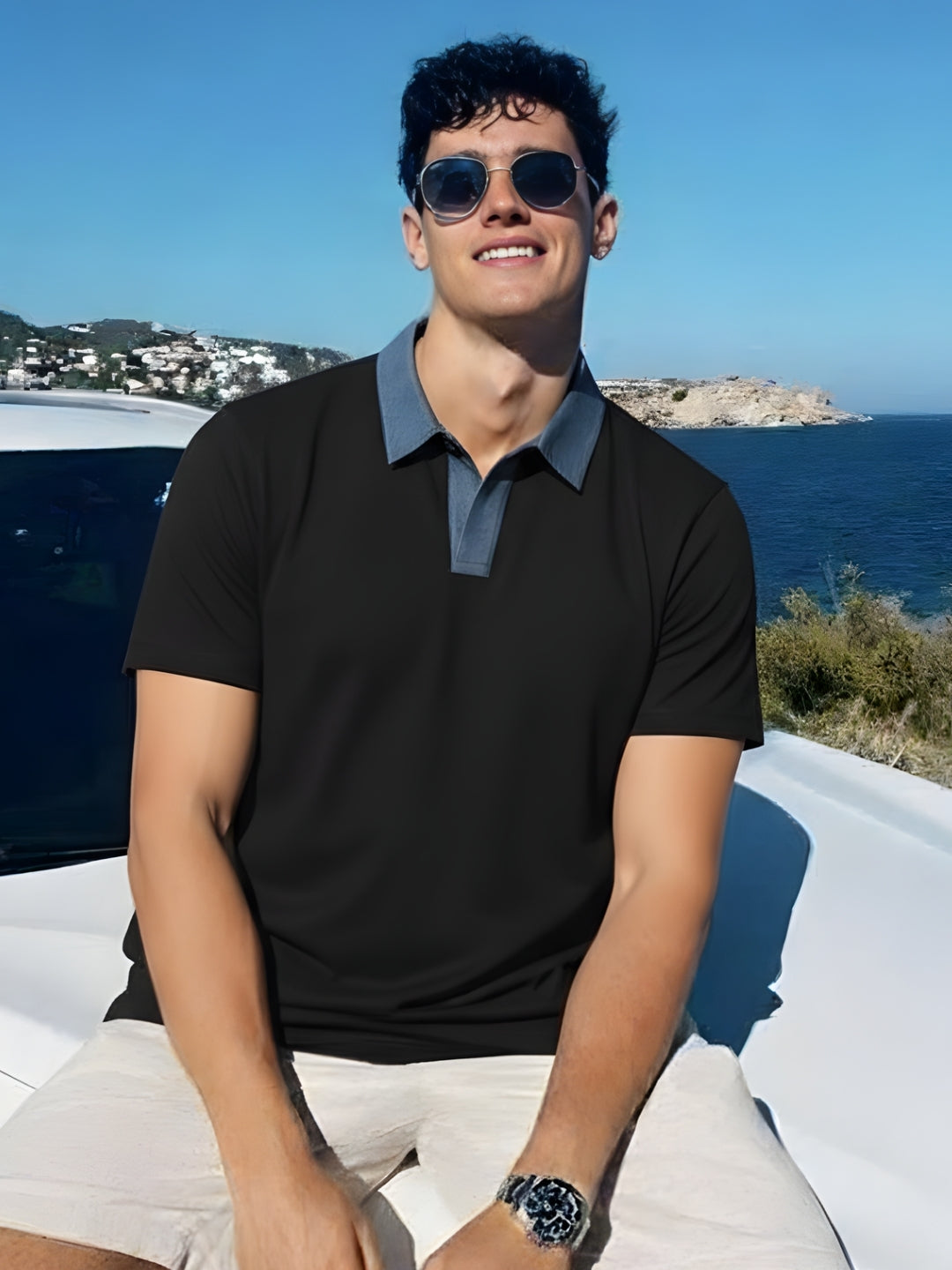 Men Black Polo T-Shirt