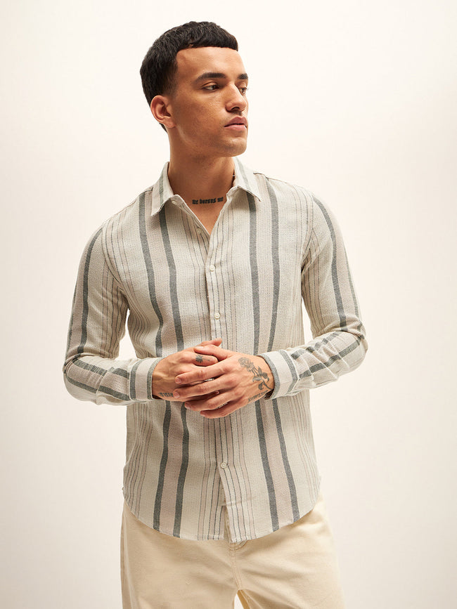 Men Multi-Color Stripe Slim Fit Casual Shirt