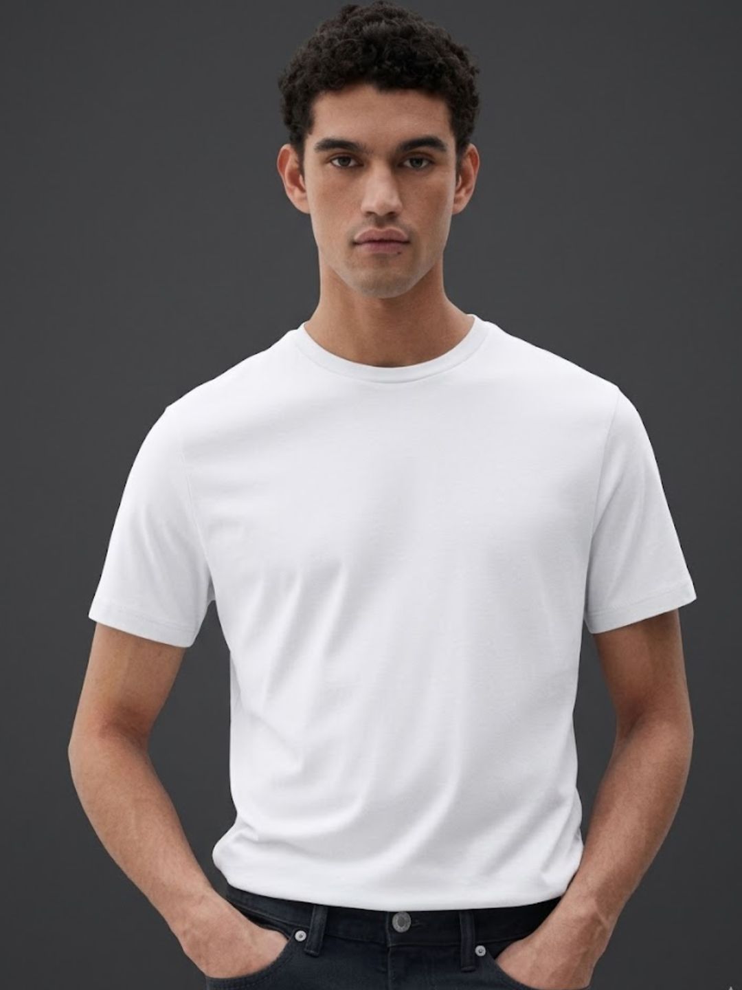 Men White Solid Cotton T-shirt