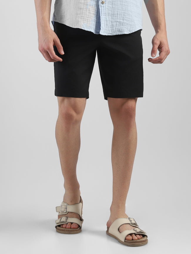 Men Black Knee Length Regular Fit Shorts
