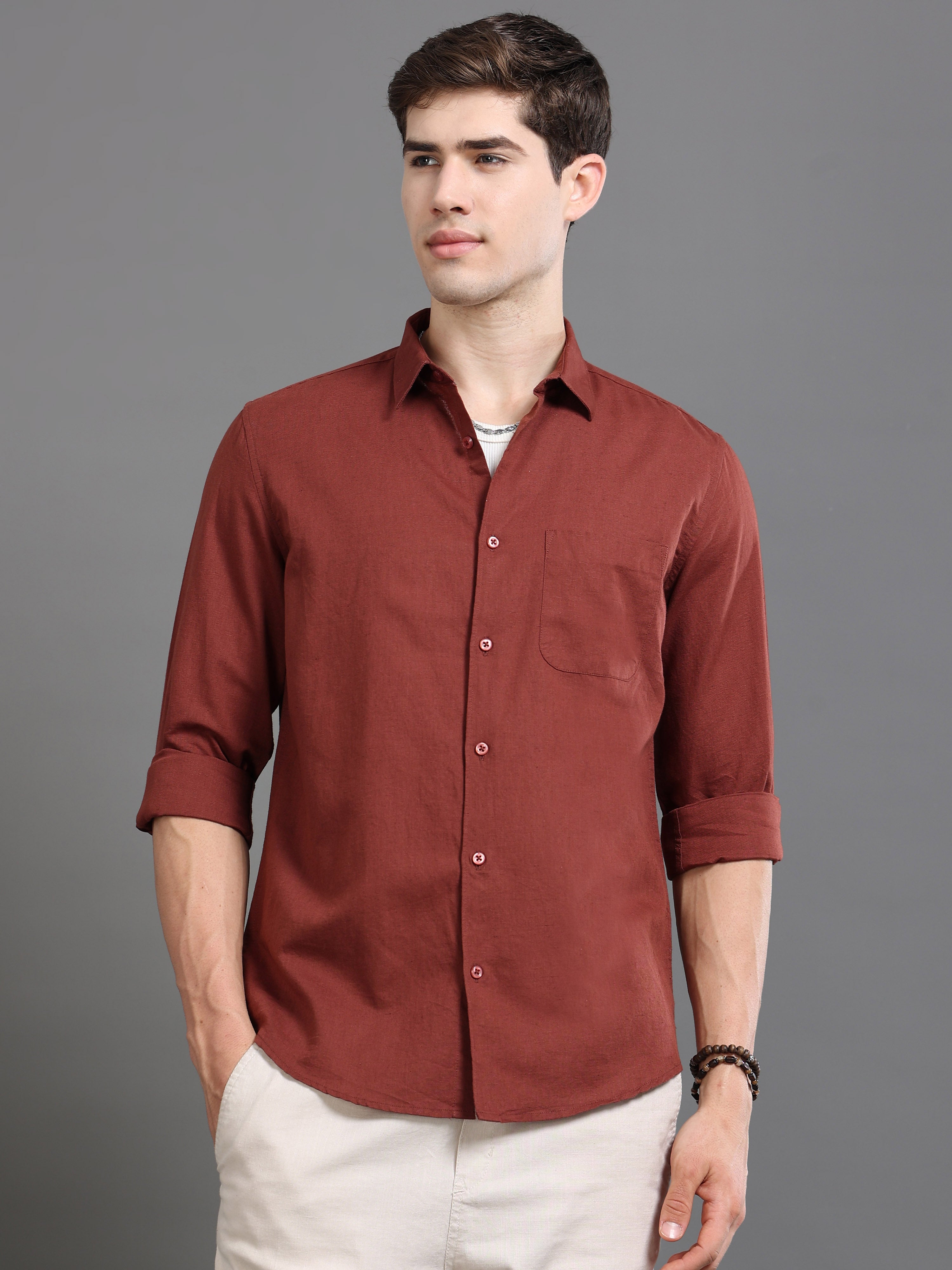 Men Rust Slim Fit Shirt