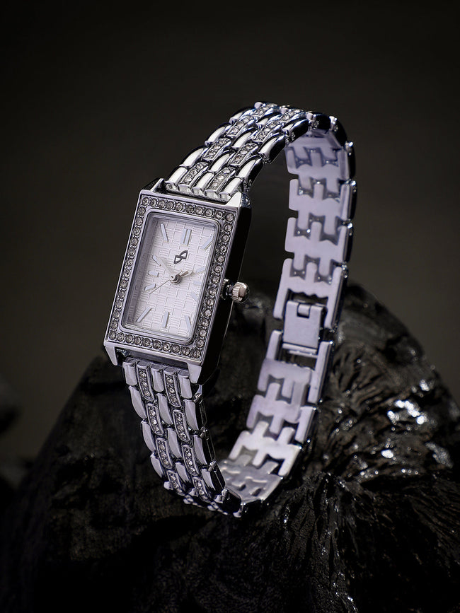 The Charle Rectangular Watch - Metallic Silver