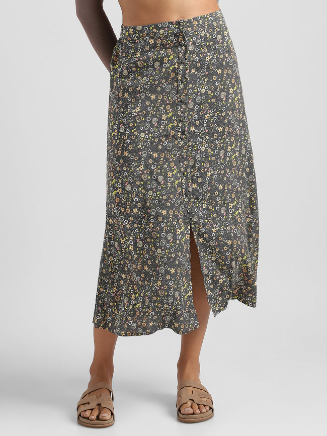 Women Grey Floral Printed Straight Fit Skirt