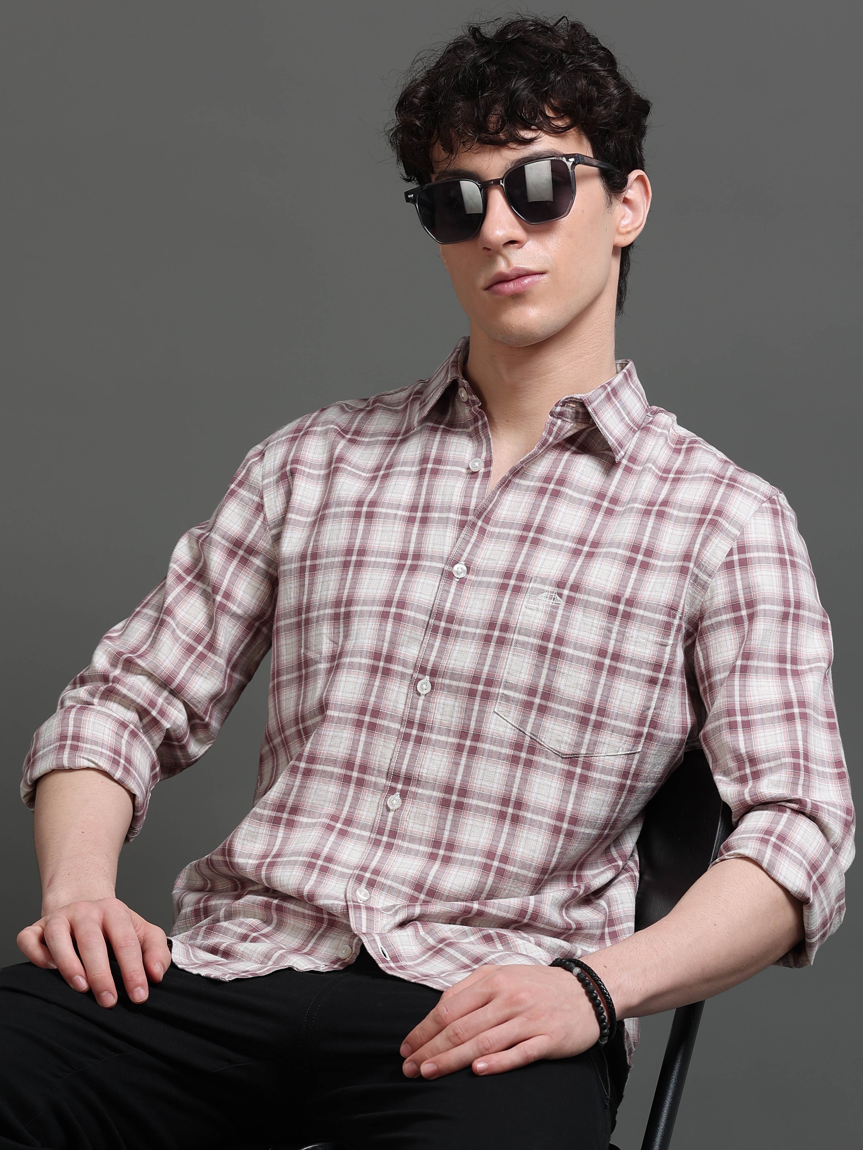 Men Mauve Checked Shirt