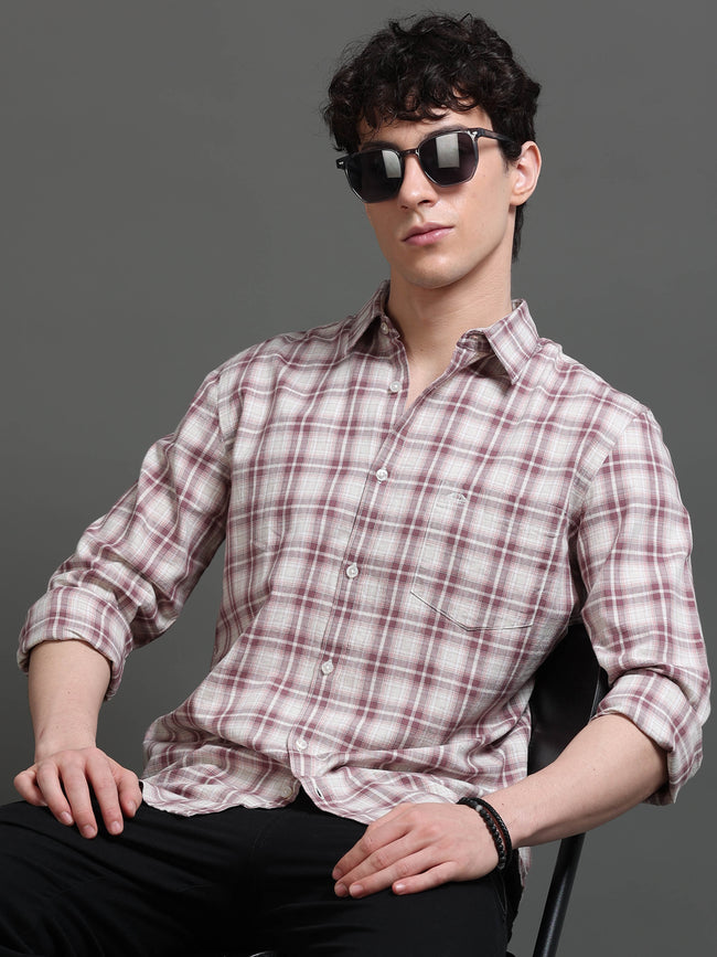 Men Mauve Checked Shirt