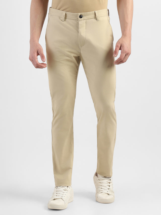 Men Beige Slim Fit Mid Rise Formal Trouser