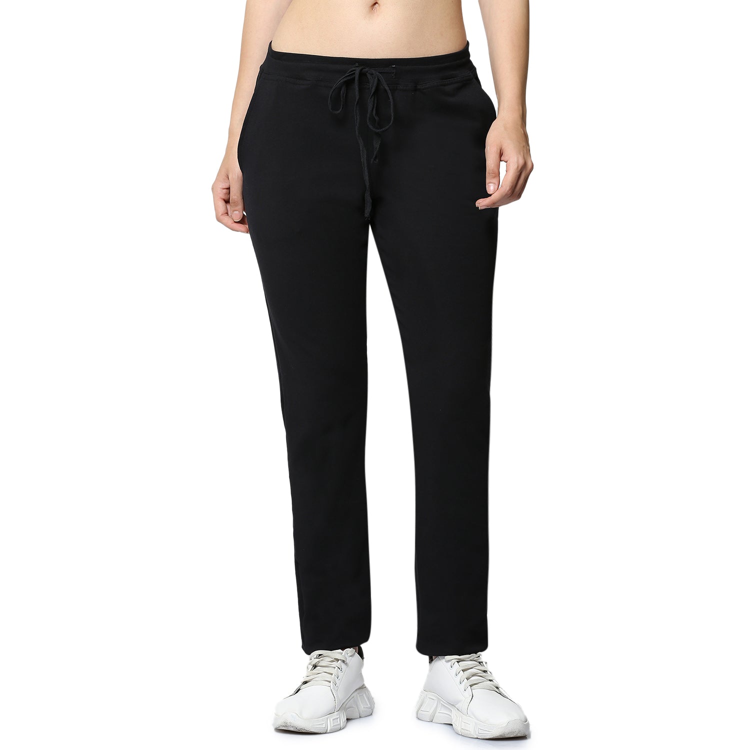 Women Black Ankle Length Track Pant