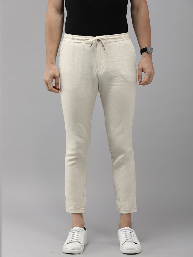 Men Ardor Edition Cream Tapered Fit Chinos Trousers