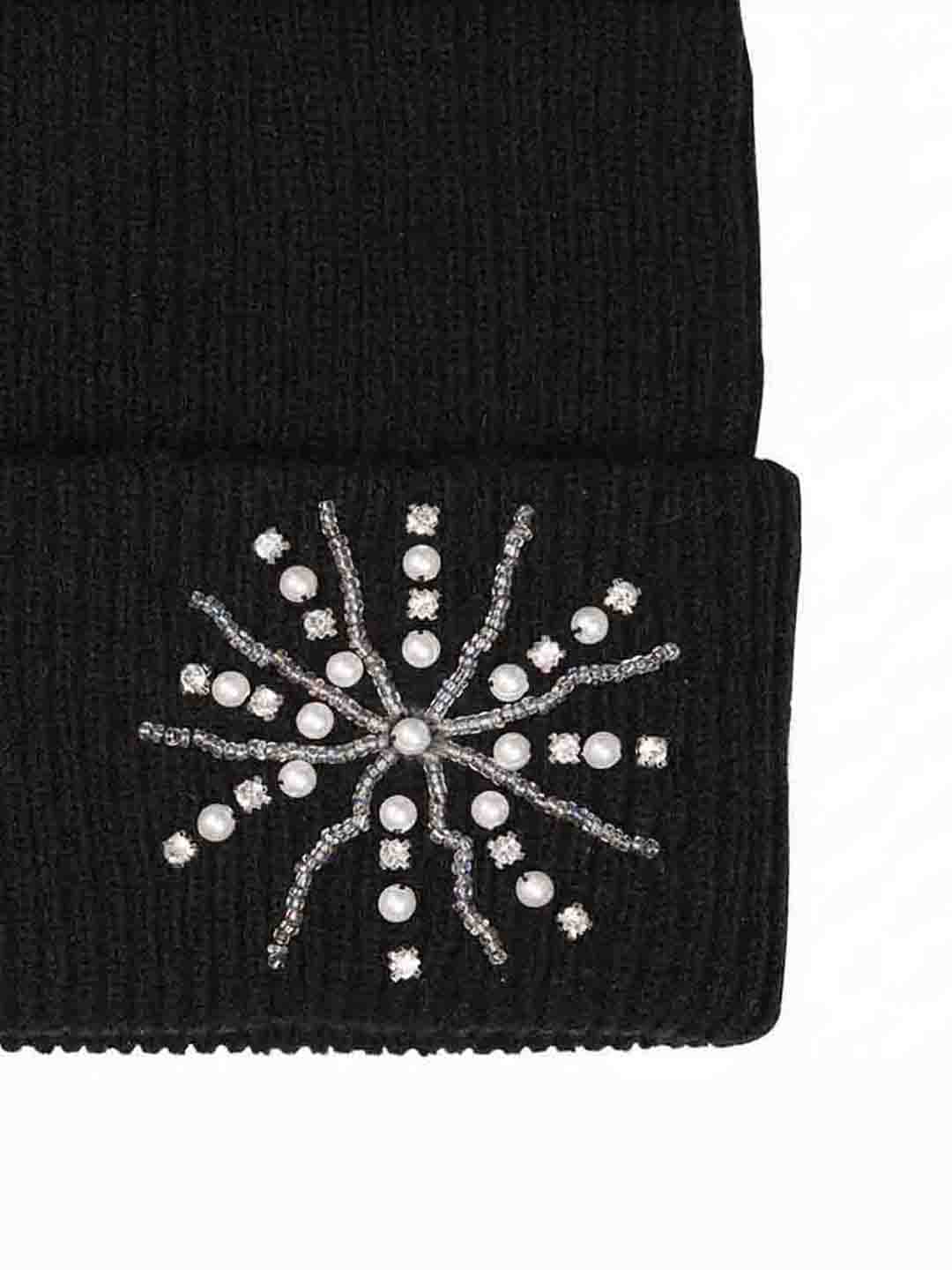 Black Beanie with Pearls & Crystals