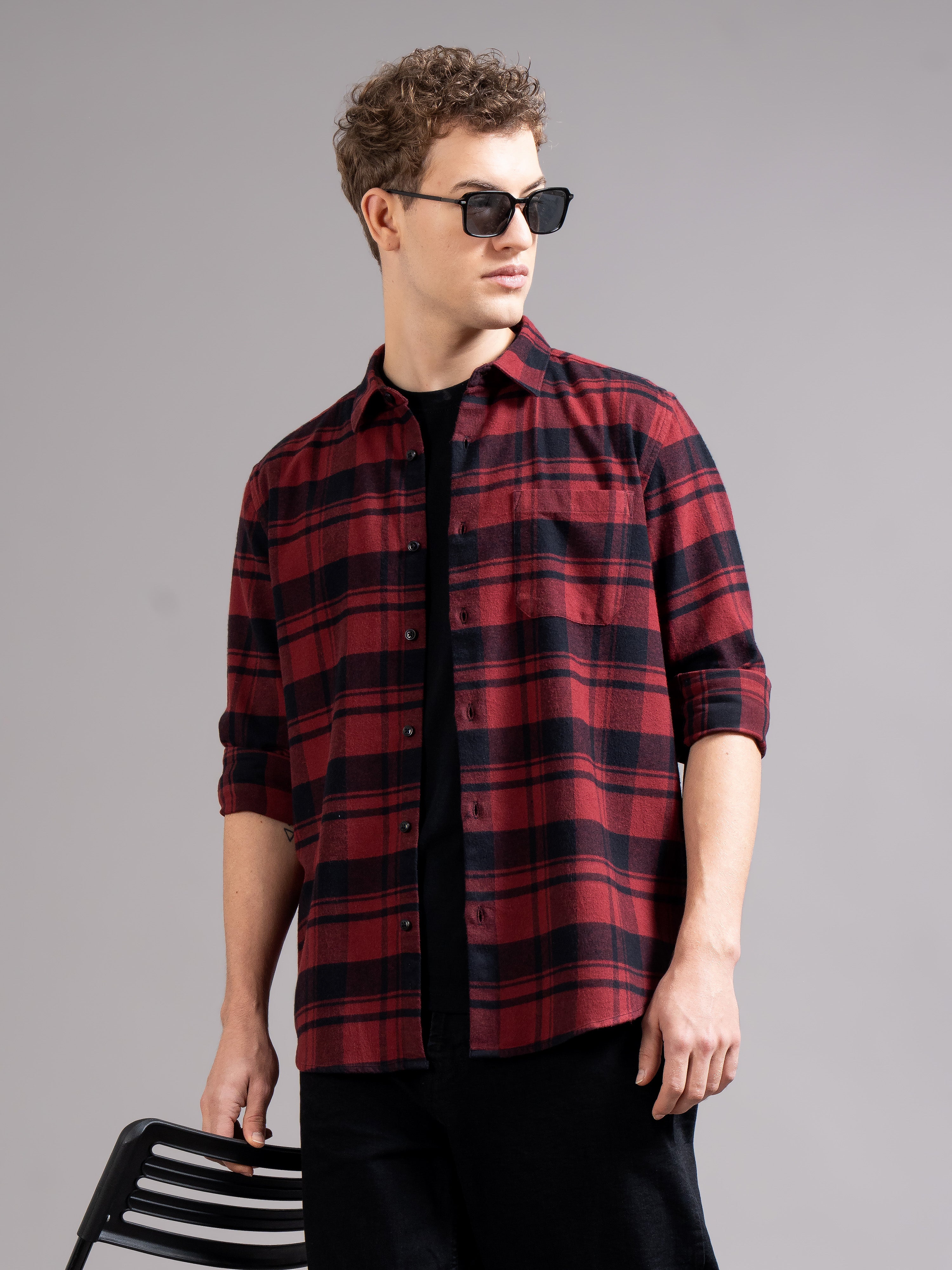 Men Red Flannel Checked Shirt