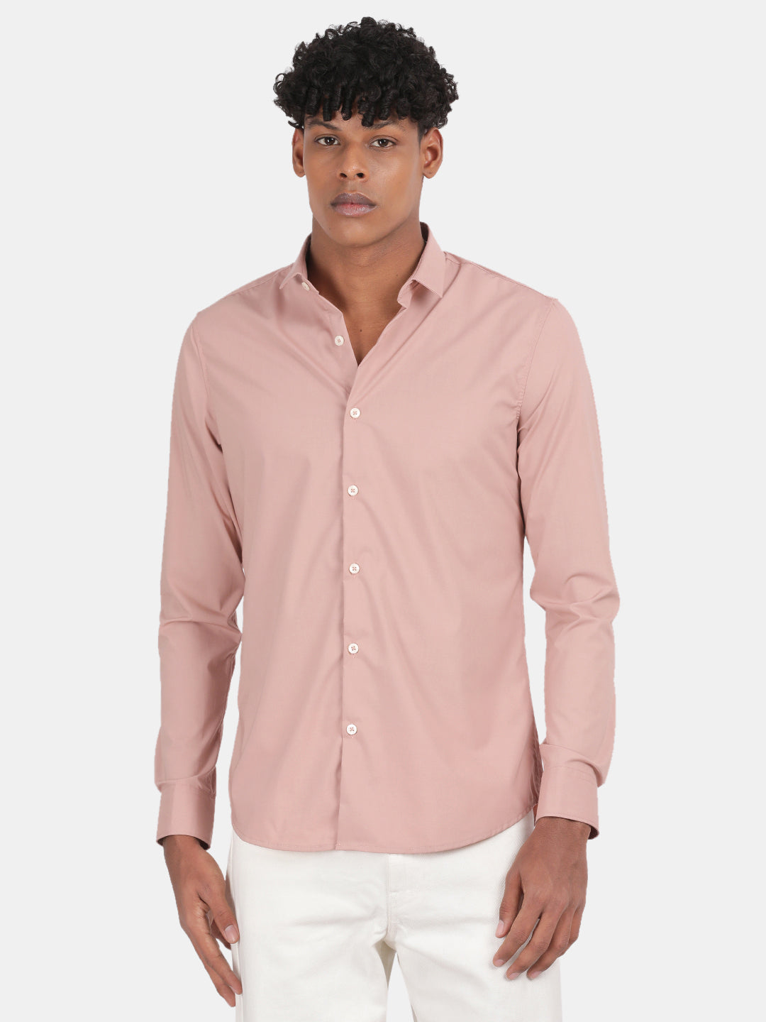 Men Pink Slim Fit Spread Collar Full Sleeve Casual Shirt