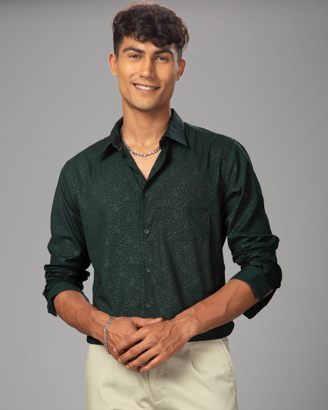 Men Olive Cotton Slim Shirt