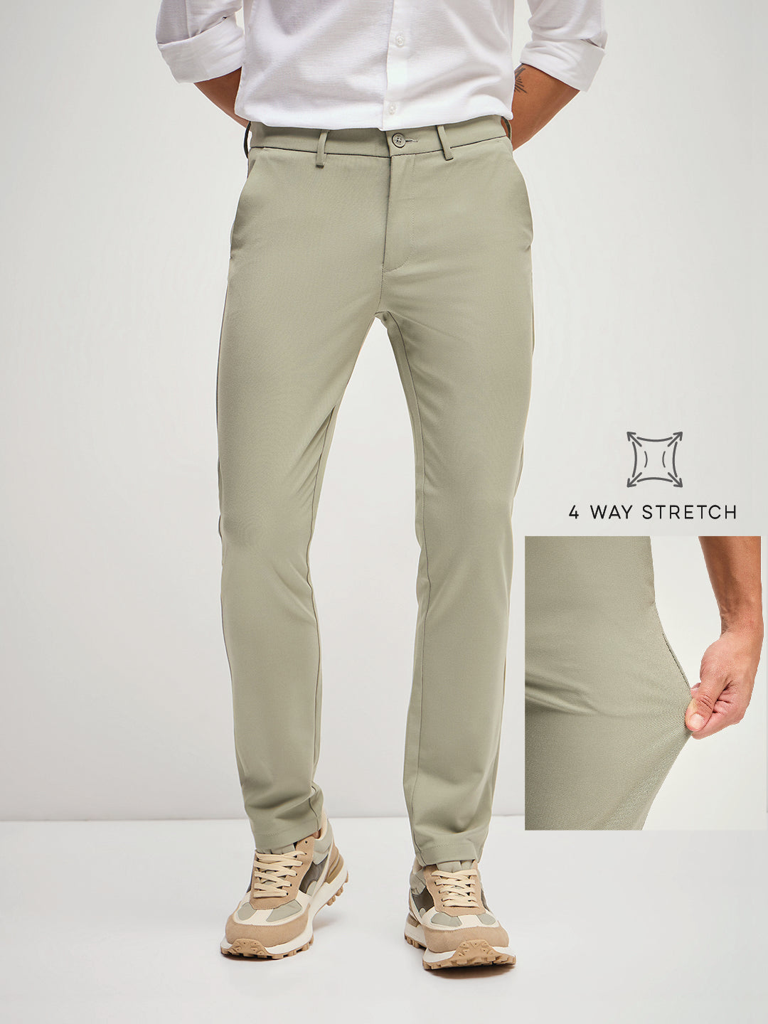 Men Green 4 Way Stretch Formal Trouser