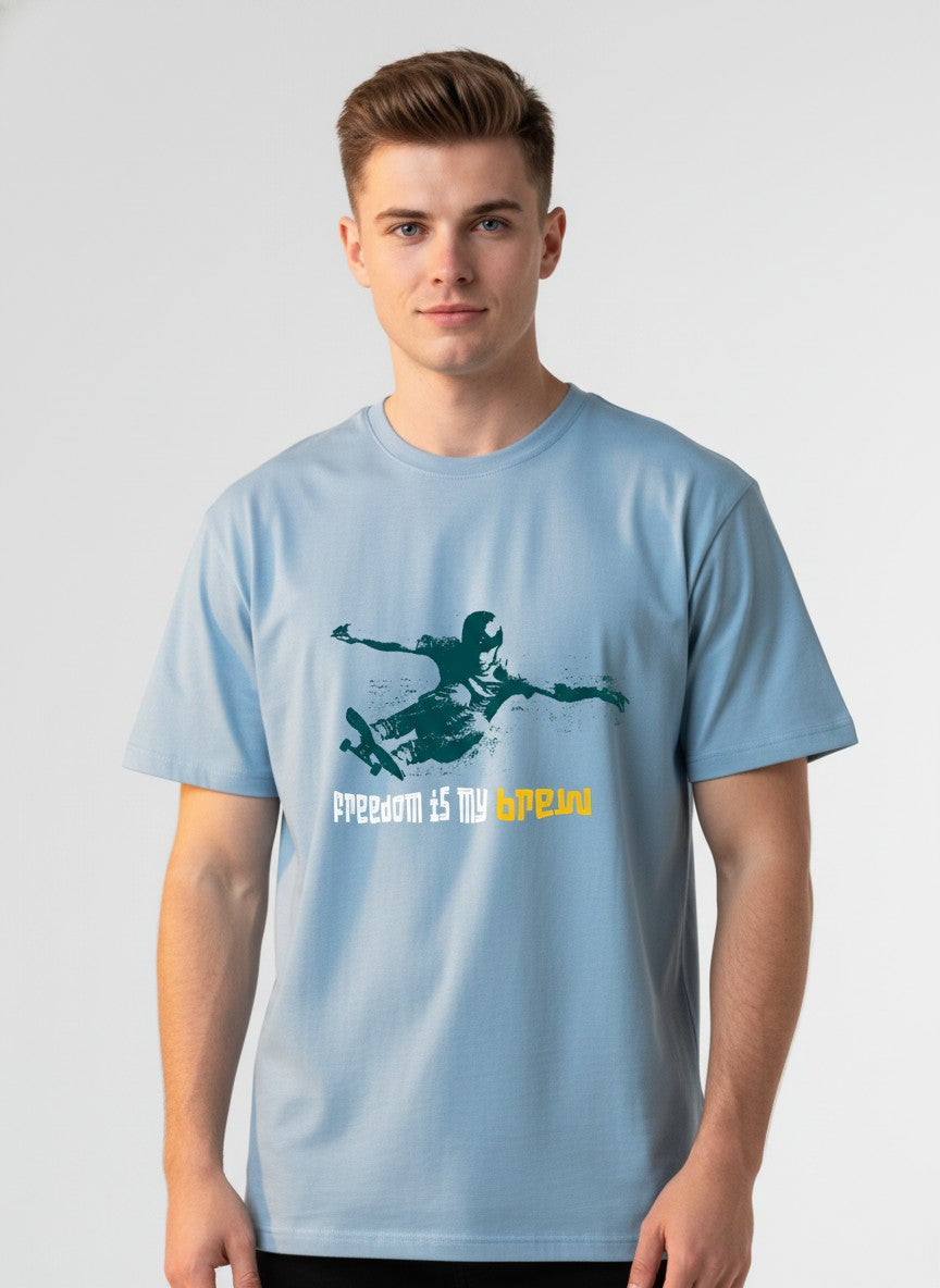 Men Cotton Ice Blue T-Shirt