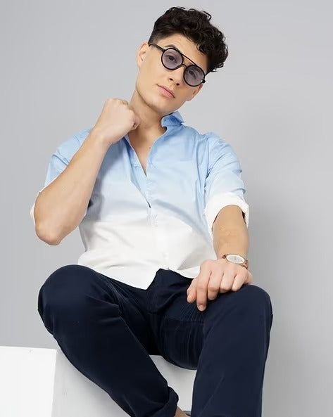 Men Blue Ombre Dyed Shirt