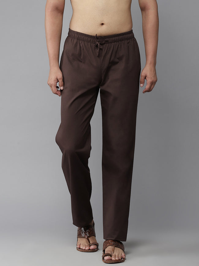 Men Brown Solid Pyjamas