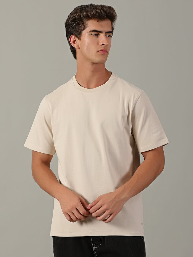 Men Beige Basic T-Shirt