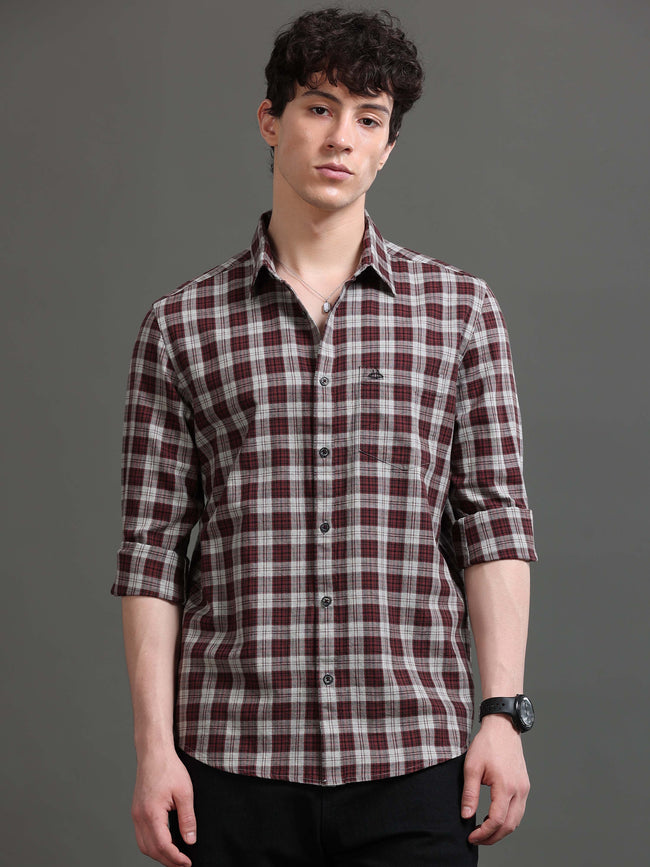 Men Brown Checked Shirt