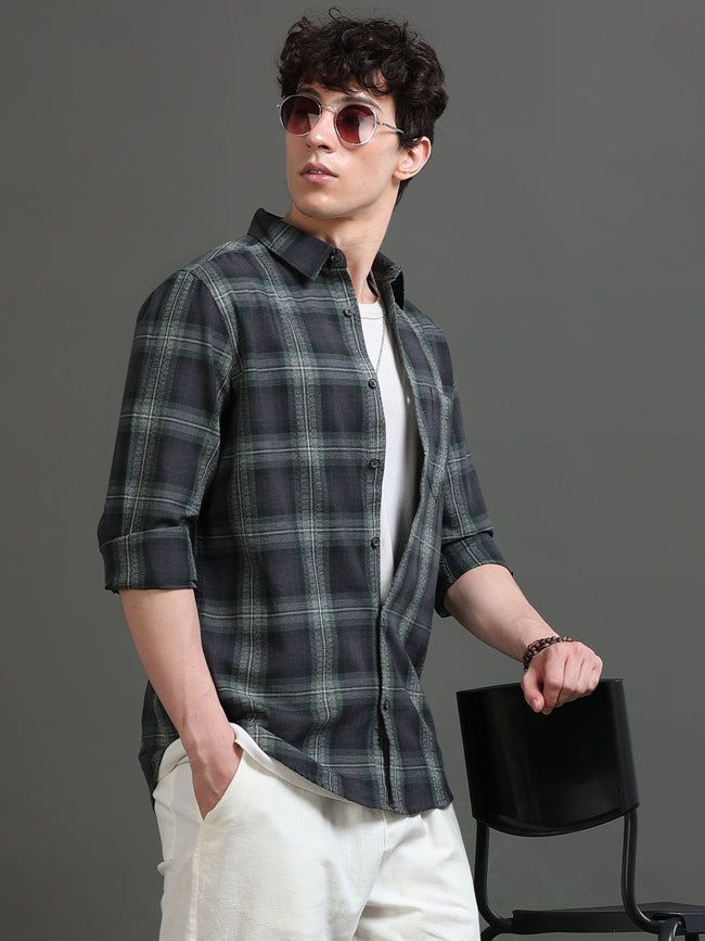 Men Green Checked Shirt